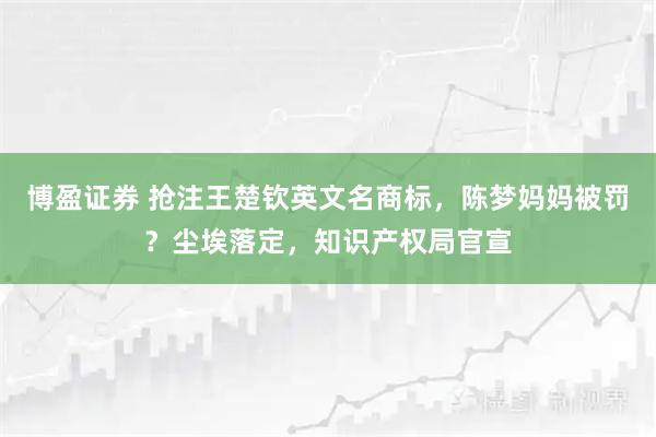 博盈证券 抢注王楚钦英文名商标，陈梦妈妈被罚？尘埃落定，知识产权局官宣
