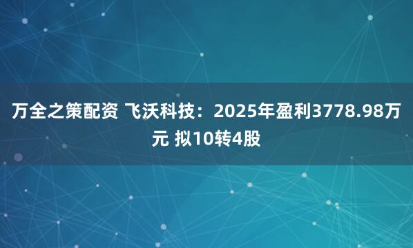 万全之策配资 飞沃科技：2025年盈利3778.98万元 拟10转4股